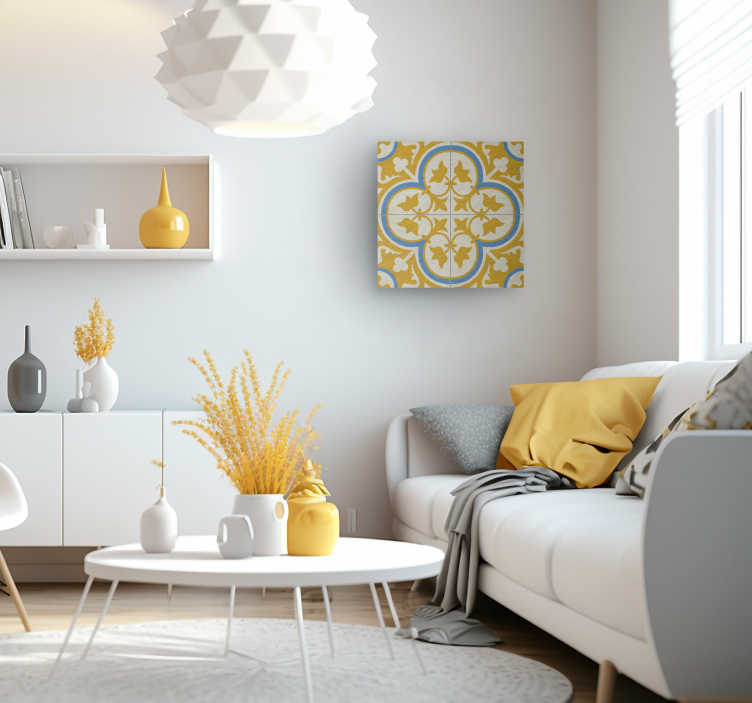 Tableau motif carreau hydraulique jaune - TenStickers