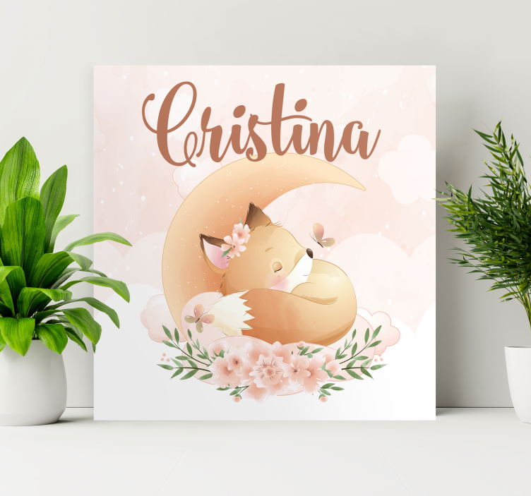 Tableau pour chambre enfant Renard mignon pour fille avec nom - TenStickers