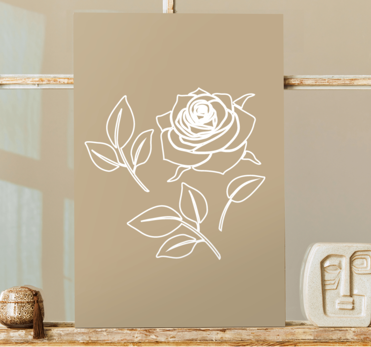 Tableau fleurs Fond beige sticker rose détaillé - TenStickers