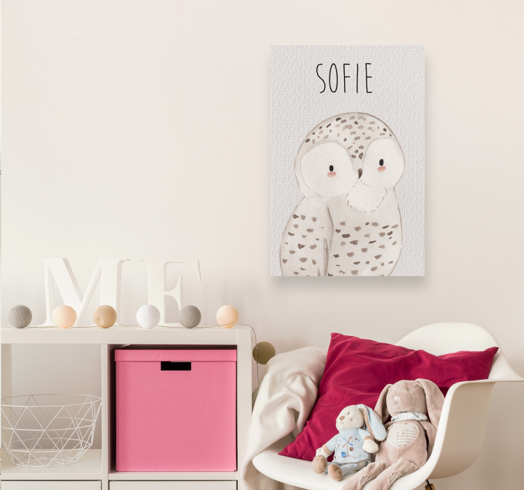 Tableau chambre enfant portrait de hibou avec nom - TenStickers