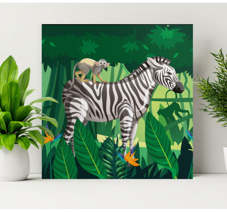 Tableau animaux zèbre avec singe - TenStickers