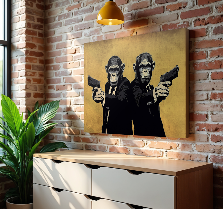 Tableau art pulp fiction singes avec pistolets bananes - TenStickers