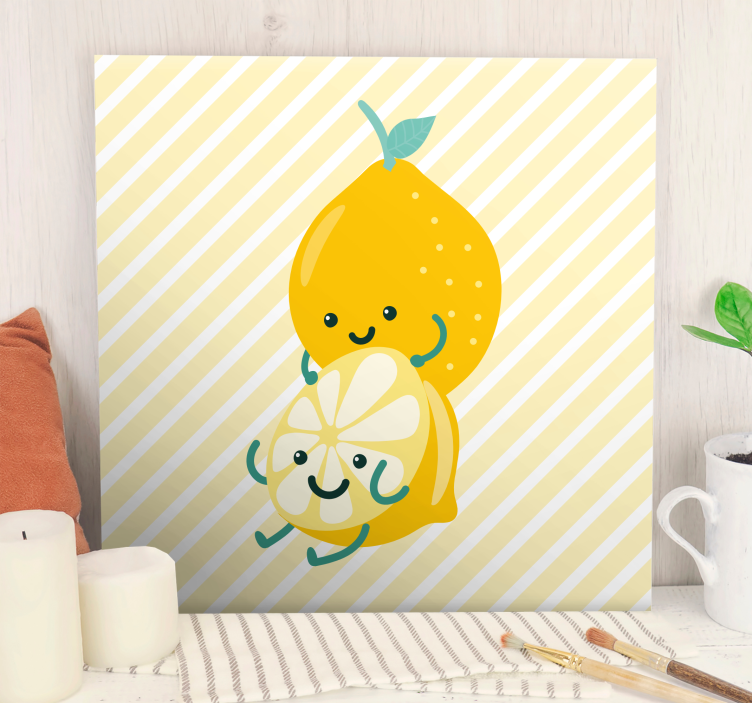 Tableau fruits citronnets adorables en étreinte - TenStickers