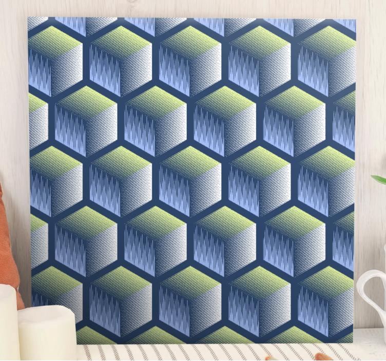 Tableau géométrique motif de cubes hexagonaux - TenStickers