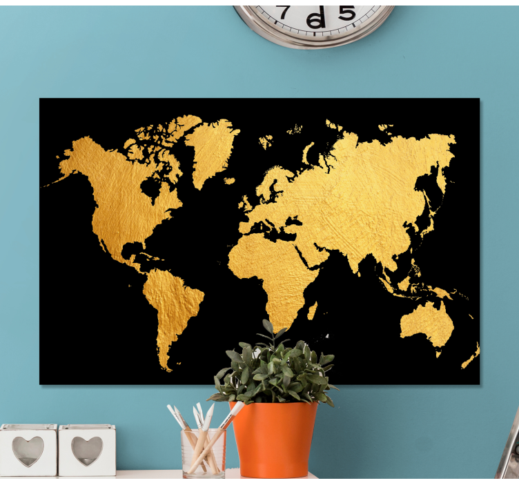 Tableau carte du monde en noir et doré - TenStickers
