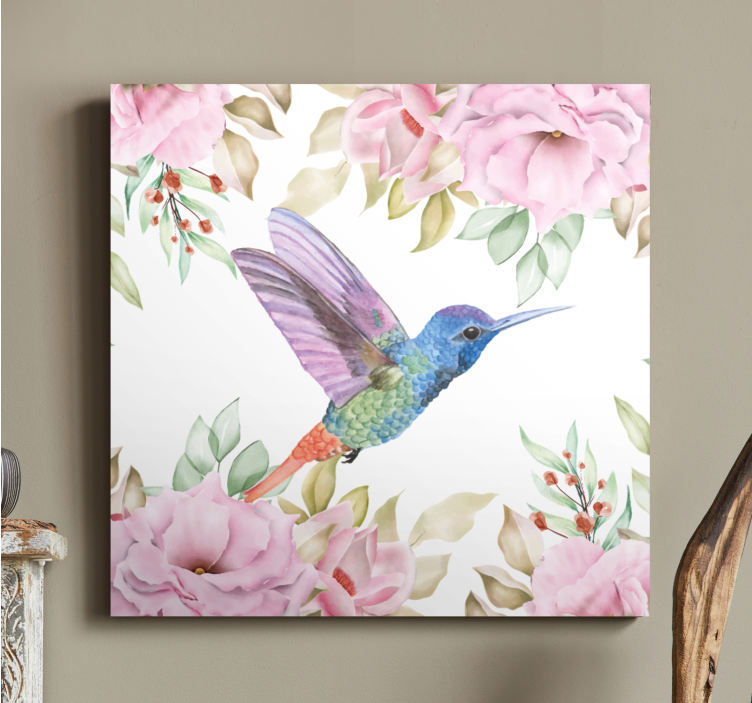 Tableau oiseaux colibri parmi les roses - TenStickers