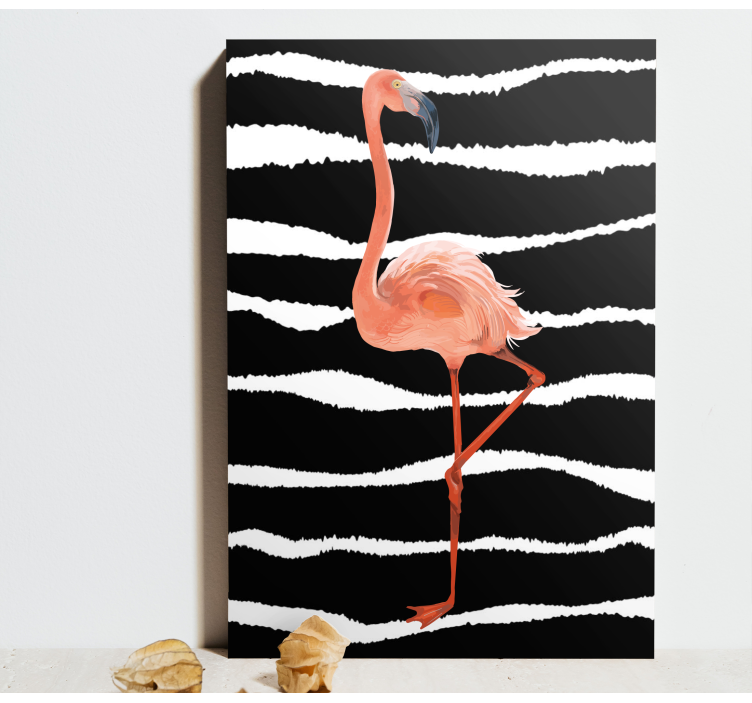 Tableau oiseaux flamant rose sur rayures - TenStickers
