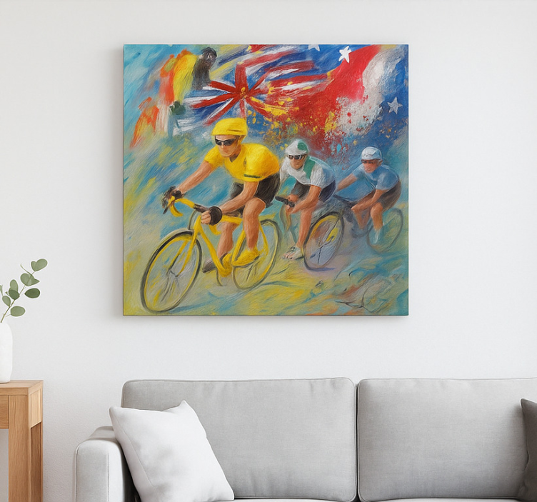 Tableau sports peinture de cyclistes - TenStickers