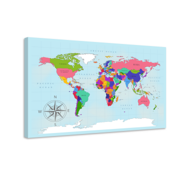 Tableau mappemonde Carte du monde bleu - TenStickers