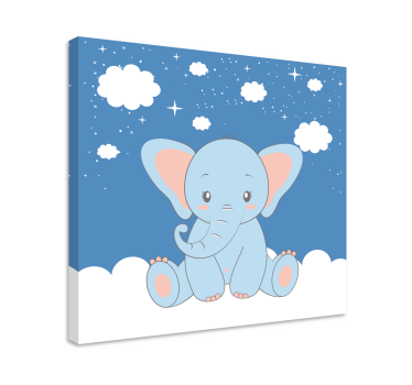 Tableau chambre Bébé éléphant bleu mignon style dessin animé - TenStickers