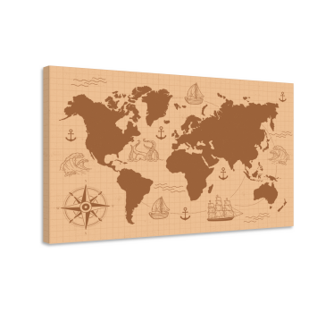 Tableau mappemonde Marron avec boussole - TenStickers