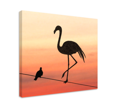 Tableau silhouette d'un flamand rose et d'un oiseau - TenStickers