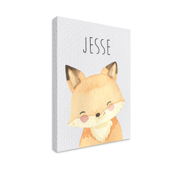 Tableau chambre enfant bébé renard souriant avec un nom - TenStickers