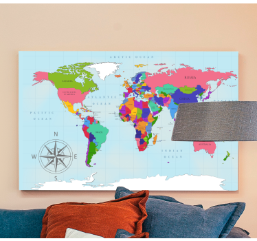 Tableau mappemonde Carte du monde bleu - TenStickers
