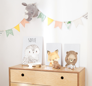 Tableau chambre enfant portrait de hibou avec nom - TenStickers