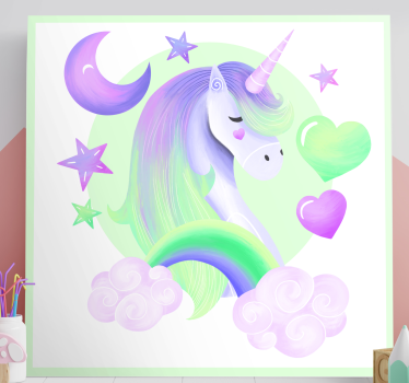 Licorne tableau Licornes coeur et arc en ciel - TenStickers