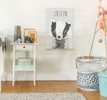 Tableau chambre enfant bébé blaireau avec nom - TenStickers
