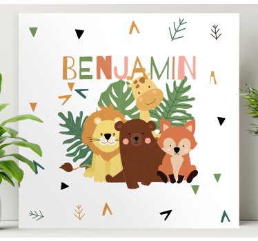 Tableau animaux Animaux sauvages mignons avec des feuilles - TenStickers