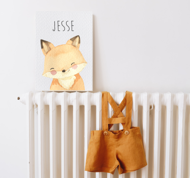 Tableau chambre enfant bébé renard souriant avec un nom - TenStickers