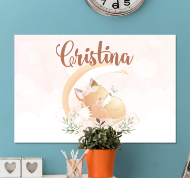 Tableau chambre enfant Renard mignon pour fille avec nom - TenStickers