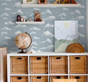 Tableau chambre enfant nuages bleus et oiseaux - TenStickers