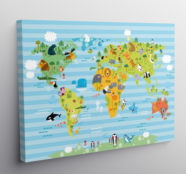 Tableau mappemonde Animaux - TenStickers