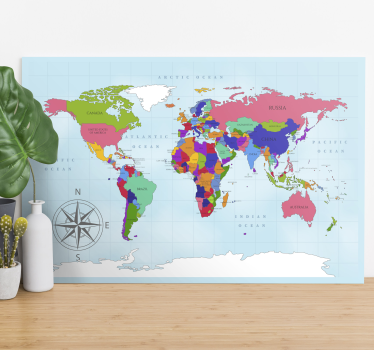 Tableau mappemonde Carte du monde bleu - TenStickers