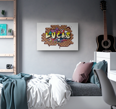 Tableau nom personnalisé graffiti fond brique - TenStickers