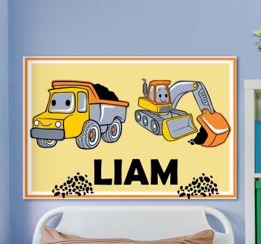 Tableau personnalisé texte Nom avec camions - TenStickers