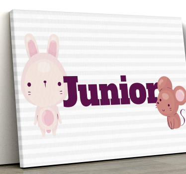 Tableau bébé lapin et souris avec nom - TenStickers