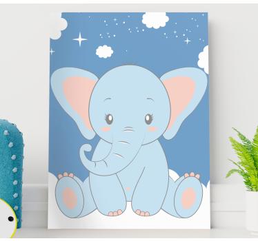 Tableau chambre Bébé éléphant bleu mignon style dessin animé - TenStickers
