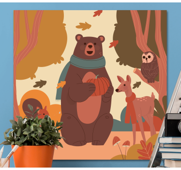 Tableau pour enfant Animaux heureux dans la forêt d'automne - TenStickers