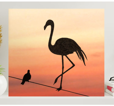 Tableau silhouette d'un flamand rose et d'un oiseau - TenStickers
