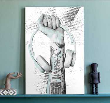 Tableau musique bras tatoué avec des écouteurs - TenStickers