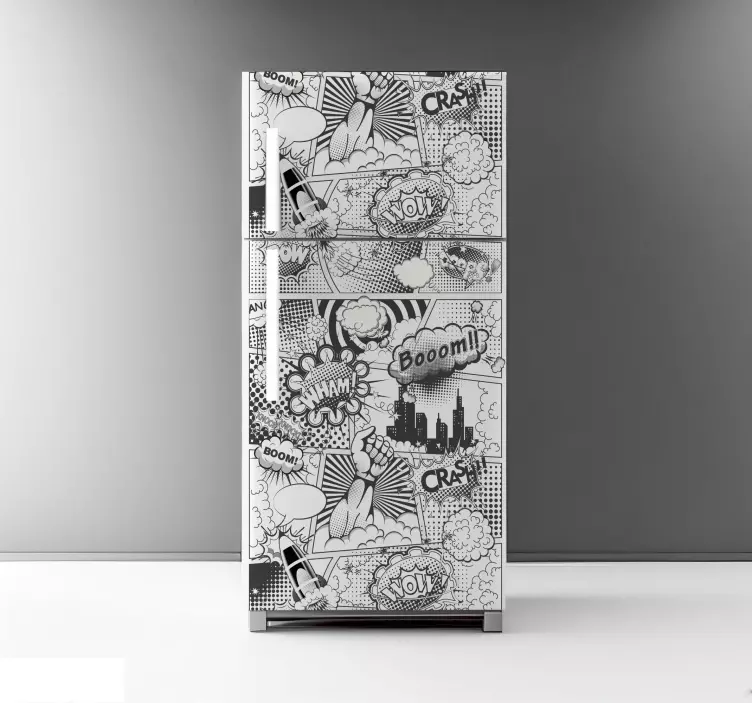 Sticker frigo vignettes BD en noir et blanc - TenStickers