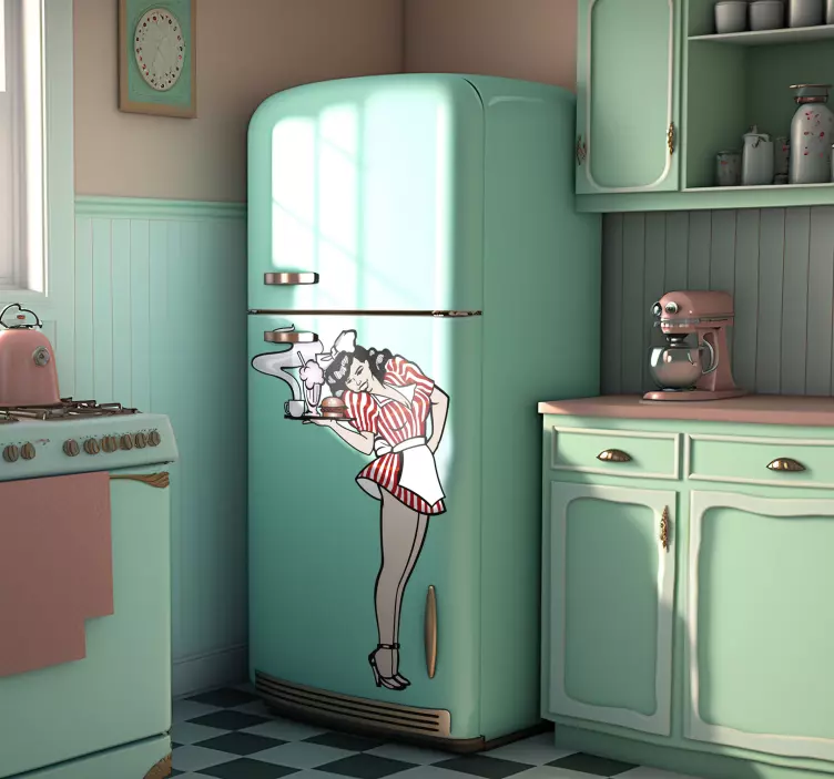 Sticker frigo serveuse style rétro - TenStickers