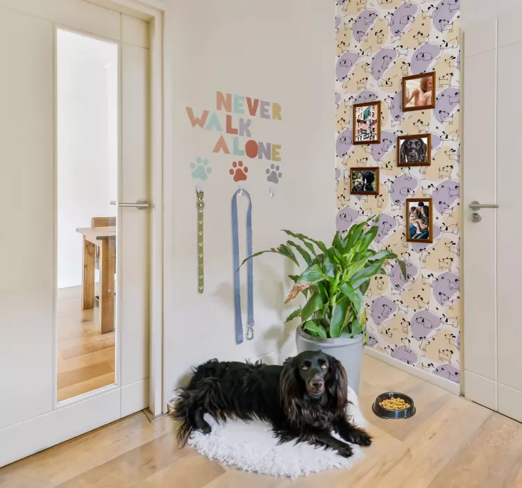 Sticker mural laisse de chien promenade - TenStickers