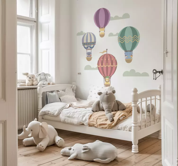 Sticker chambre enfant ballons volants avec animaux - TenStickers