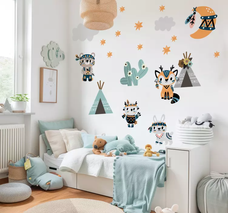 Sticker Illustration animaux à l'indienne - TenStickers