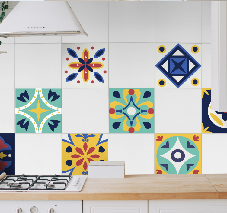 Sticker cuisine carrelage motifs multicolores - TenStickers