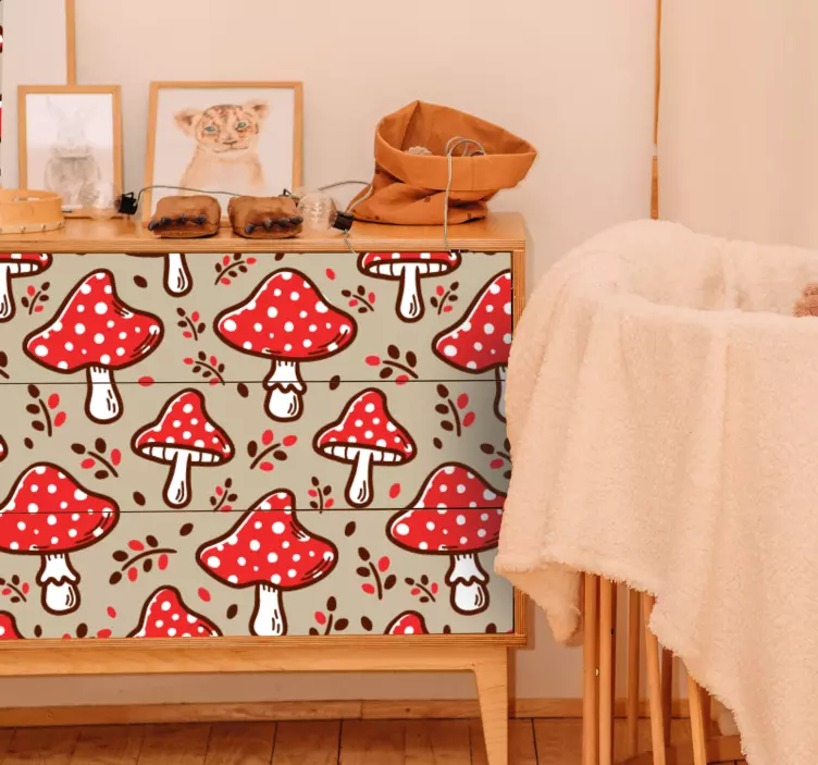 Adhésif meuble arrangement de motifs de champignons - TenStickers