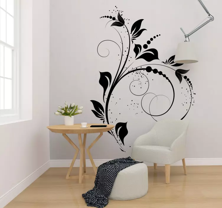 Sticker mural salon plante monochrome - TenStickers