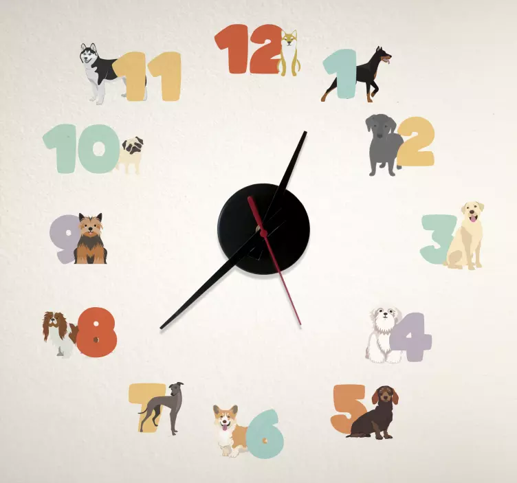 Sticker chambre enfant horloge avec chiens - TenStickers