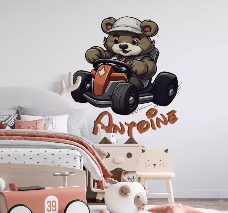 Sticker chambre enfant ours de course - TenStickers