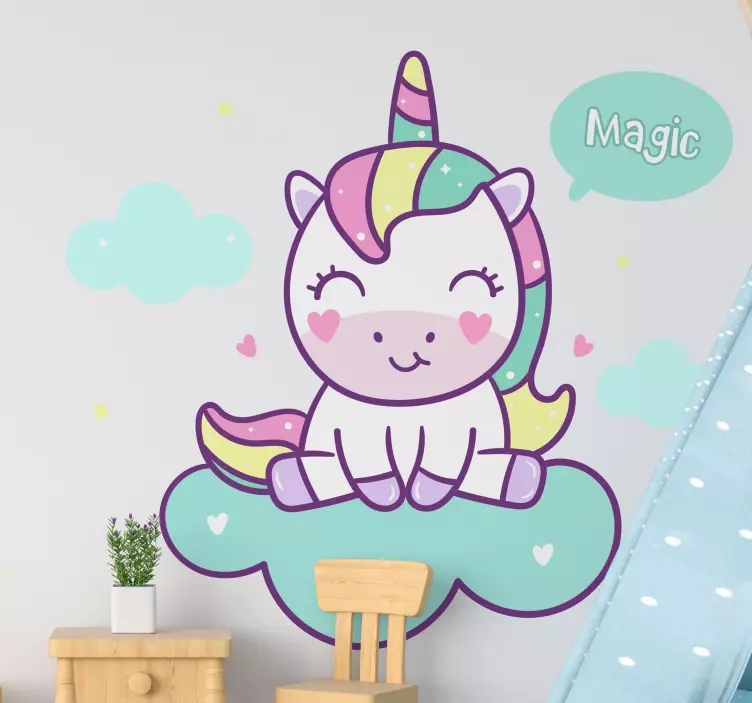 Sticker enfant personnage de licorne heureux - TenStickers