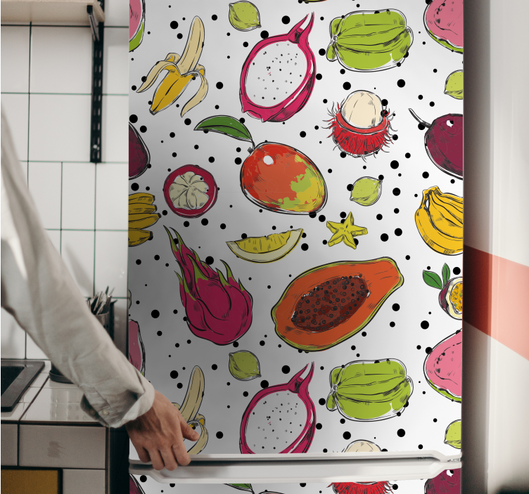 Sticker frigo motif de fruits tropicaux - TenStickers