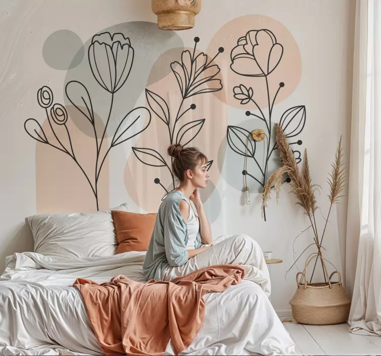 Sticker chambre fleurs minimalistes - TenStickers