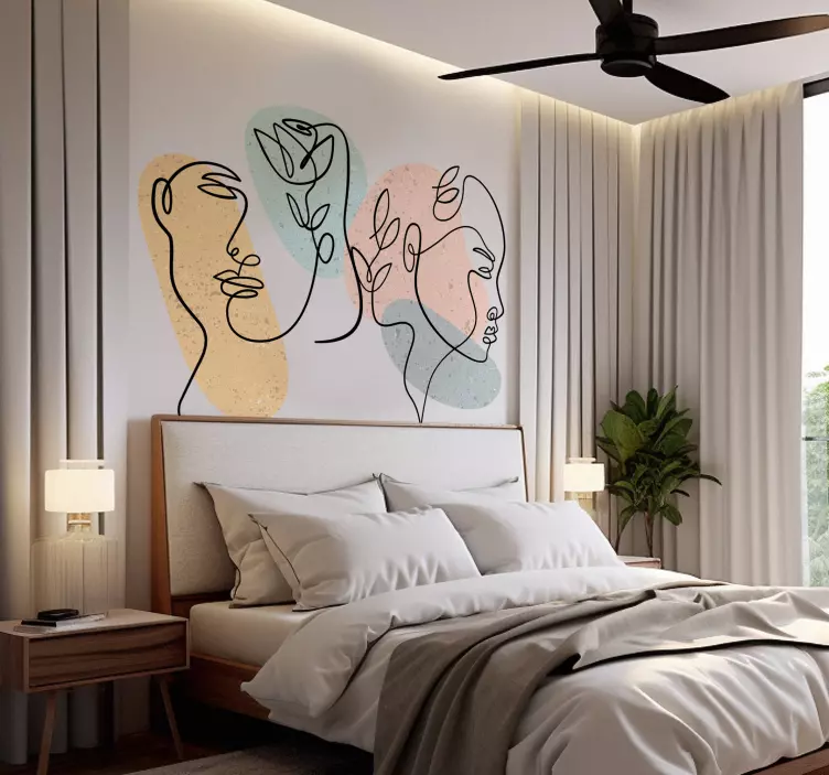 Sticker chambre visages de femmes avec traits - TenStickers