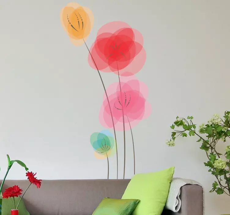 Sticker mural pour salon floral coquelicots couleurs - TenStickers