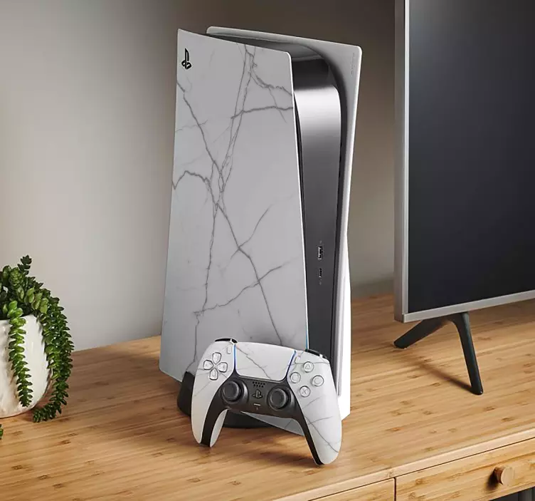 Sticker PS5 motif marbre blanc - TenStickers